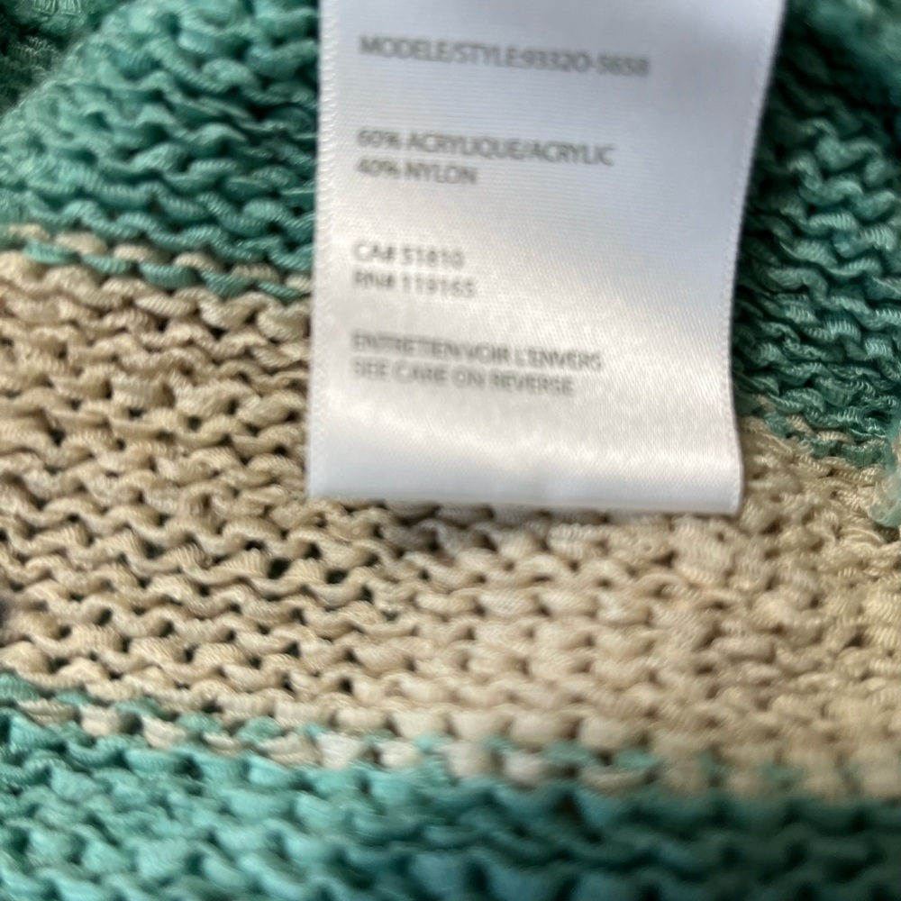 Tribal Scooped Neck Sweater Size L Teal and Beige Striped. - Picture 5 of 6